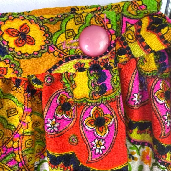 Vintage Maxi Skirt 1960s Paisley Bright Colors Pink Yellow S - Picture 7 of 11